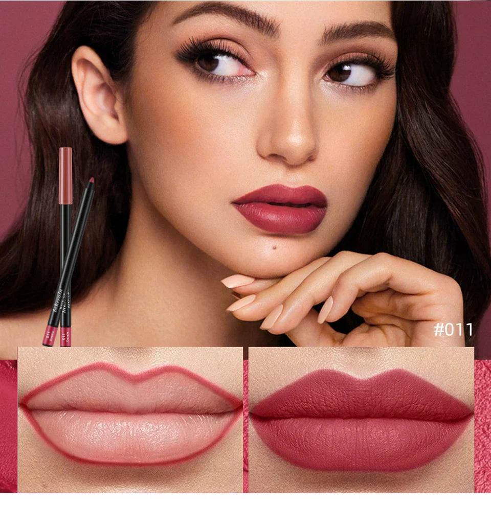 Lipliner Pencil Waterproof Matte Red Contour Tint Lipstick Long Lasting Non-stick Cup Moisturising Lips Makeup 12 Colors