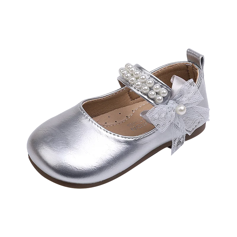 New Spring Autumn Kids Leather Shoes Side Bowknot Little Girls Dress Flat Shoes Elegant Children Princess Ballet Shoes for Party