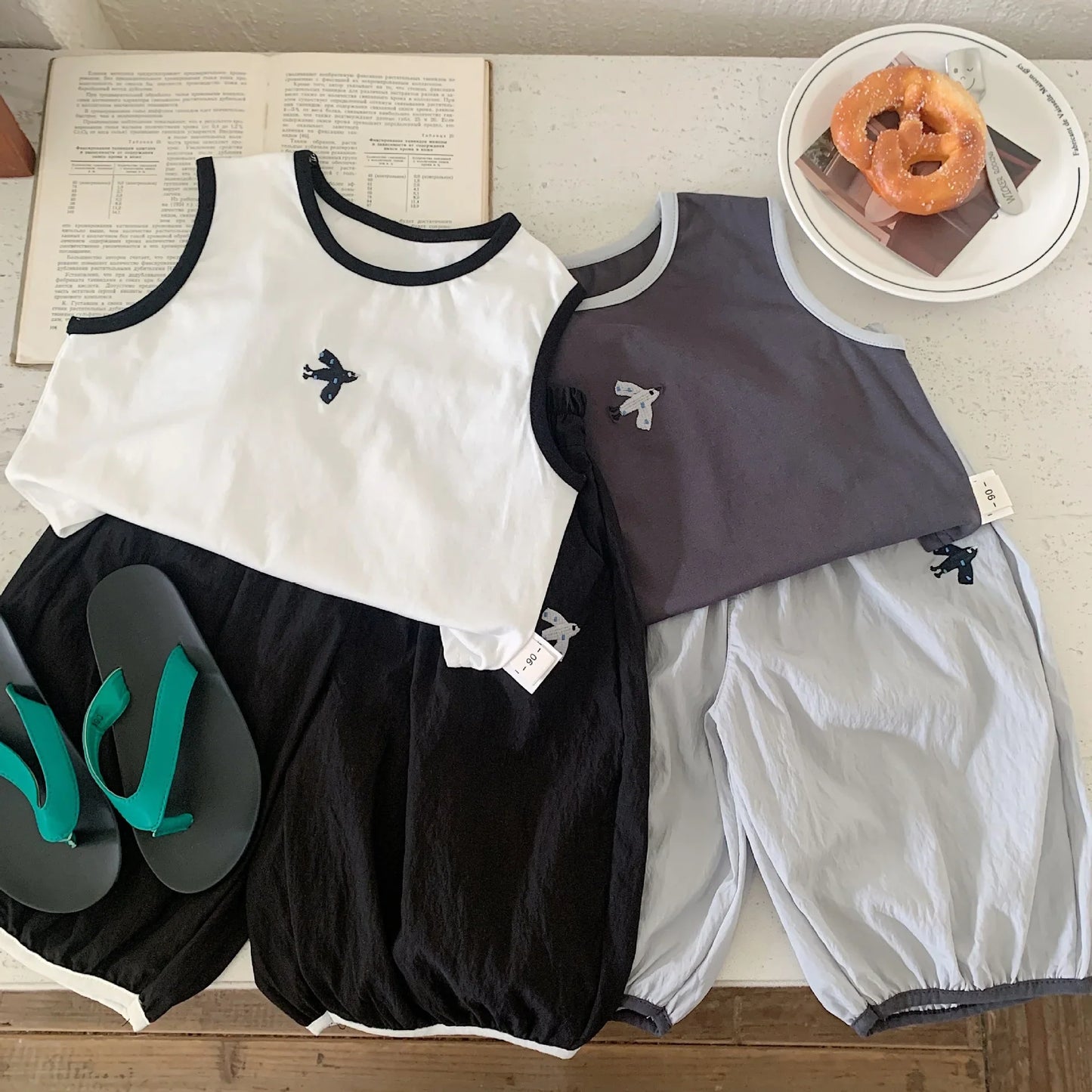Baby Boys Summer Vest Sets Bird Embroidery Top+Elastic Waist Short Kids Boys Two-piece Suit Loose Thin Toddler Boys Sport Sets