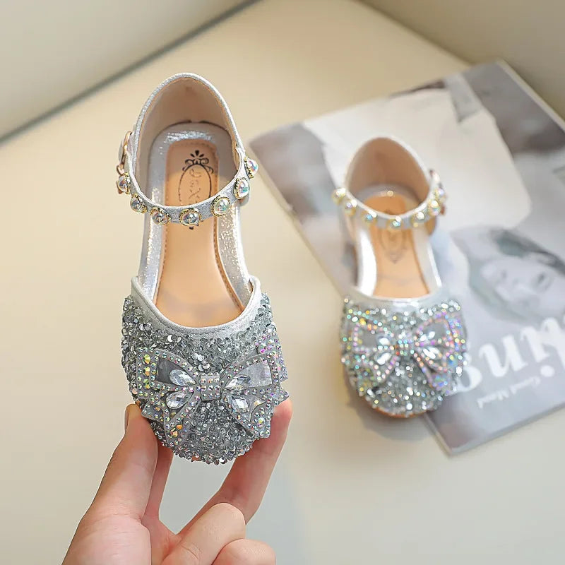 New Children Princess Shoes for Girls Bowtie Glitter Children Baby Dance Shoes Bling Bling Party Casual Toddler Girl Sandals