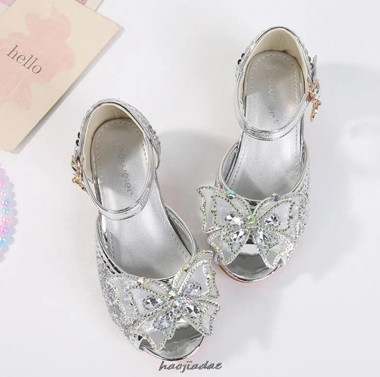 Summer High Heels Shoes for Girls Pageant Kids Sandals Child Mary Jane Shiny Princess Party Dress Up Shoes Purple Gold Pink Blue