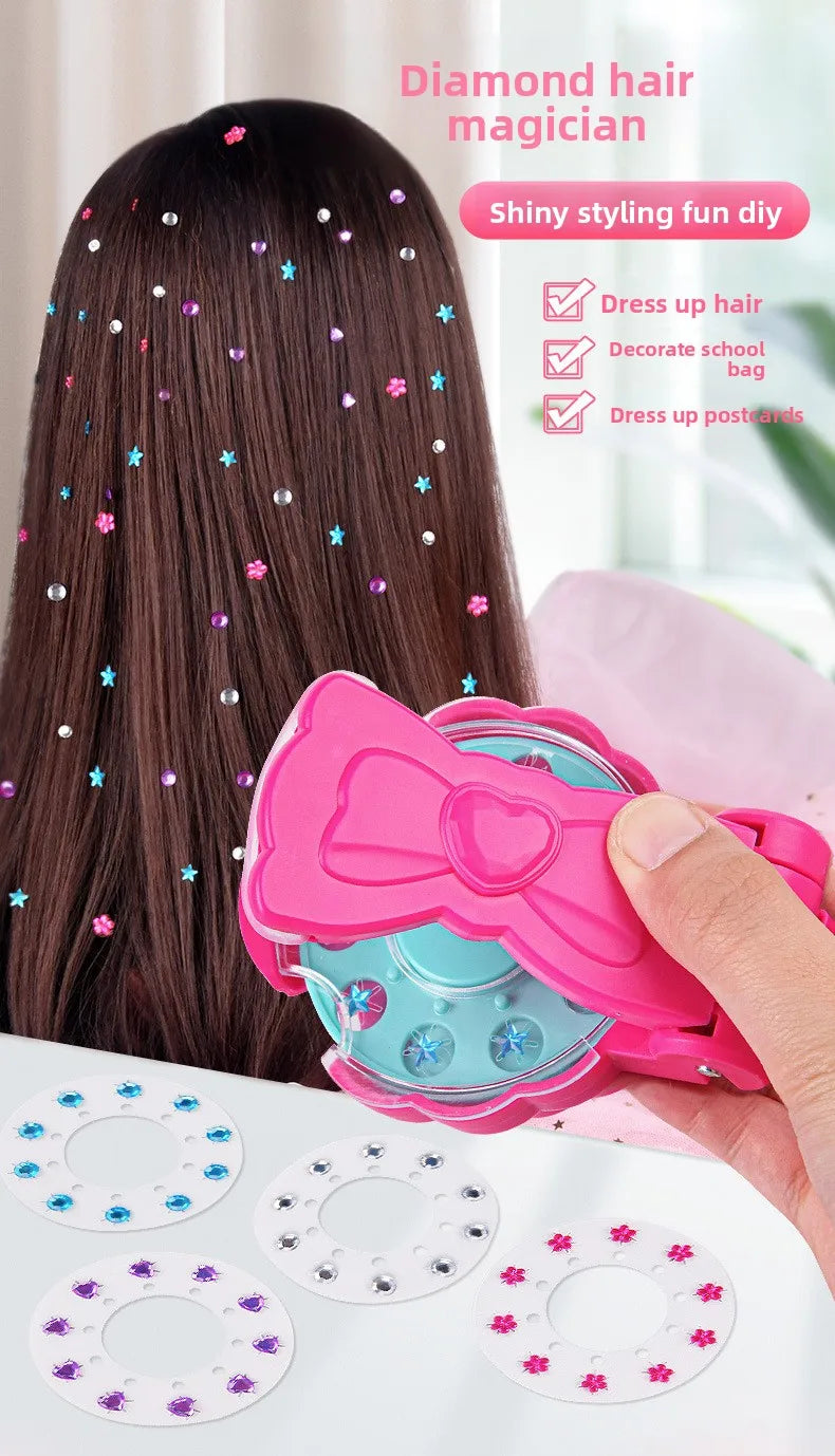 Girls Role Play Diamond Hair Accessories DIY Craft Set Magic Stamping Bling Stickers Princess Dress Up Birthday Gift Toy