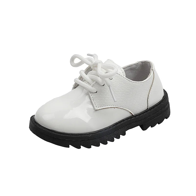 Spring Autumn Kids Shoes Solid Black Children's Fashion Casual Kids Shiny PU Little Boy Leather Shoes Toddler Lace-up Mary Janes