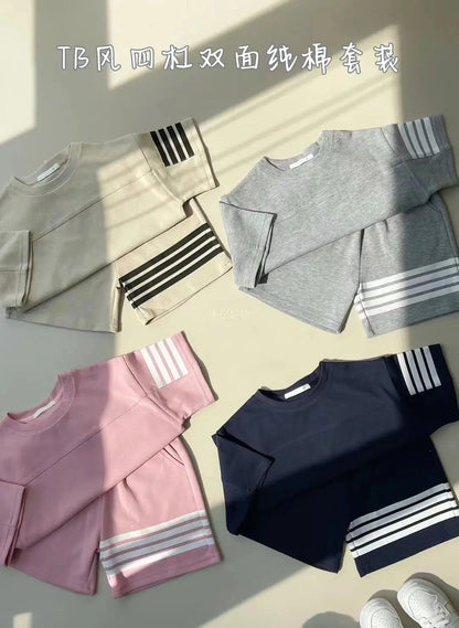 Kids Sportswear 2 Piece Set Korean Style Short Sleeve and Shorts Outfit for Boys and Girls