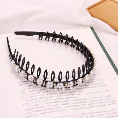 Wild Girls  Non-slip Rhinestone Toothed Pearl Headband Hair Band Hair Accessories Wash Face Hair Hoop