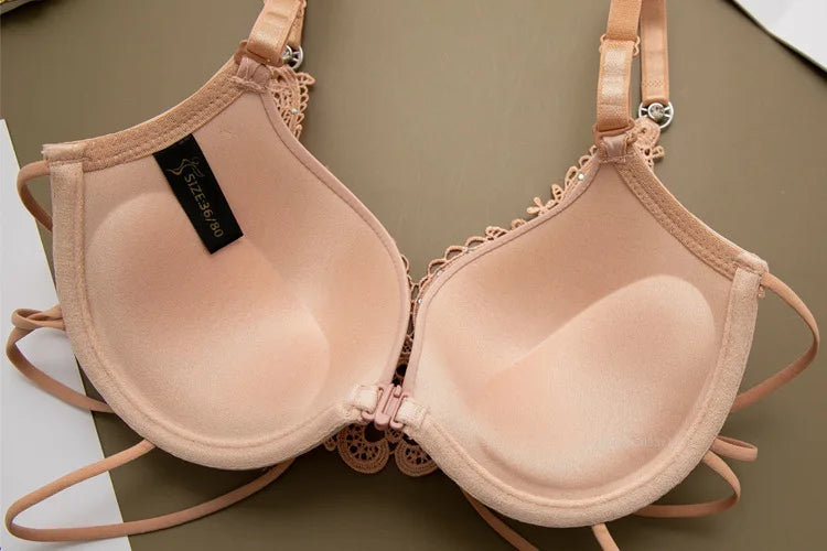 Sexy Woman Silky Underwear Comfortable Adjustable Bra Underwire Back Floral Embroidery Seamless Bra for Women Intimate Sleepwear