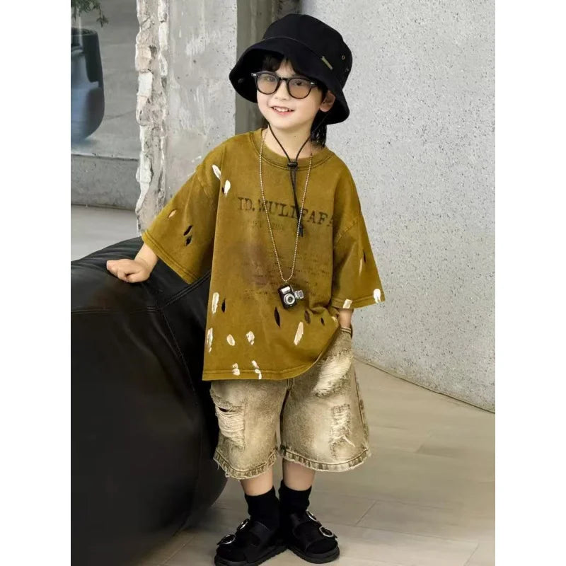 Summer Outfit New Perforated Denim Shorts Children's Clothing