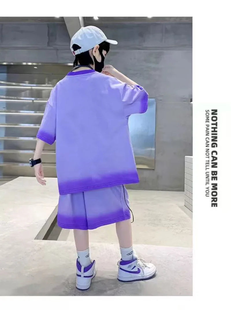 Boys Summer Suits Loose and casual Clothes Fashion Short Sleeves Shirt Shorts Outfits Children Top+Pants Sets 2pcs 4-18T