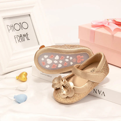 Gold Tie Cute Bow Flower Baby Princess Shoes Wedding Birthday Party Non-Slip Soft Sole Baby Toddler Shoes