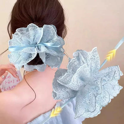 Lace Scrunchies for Women Elastic Hair Bands Ponytail Holders Tie Solid Color Hair Hoop Scrunchy Rubber Bands Women Hair Ring