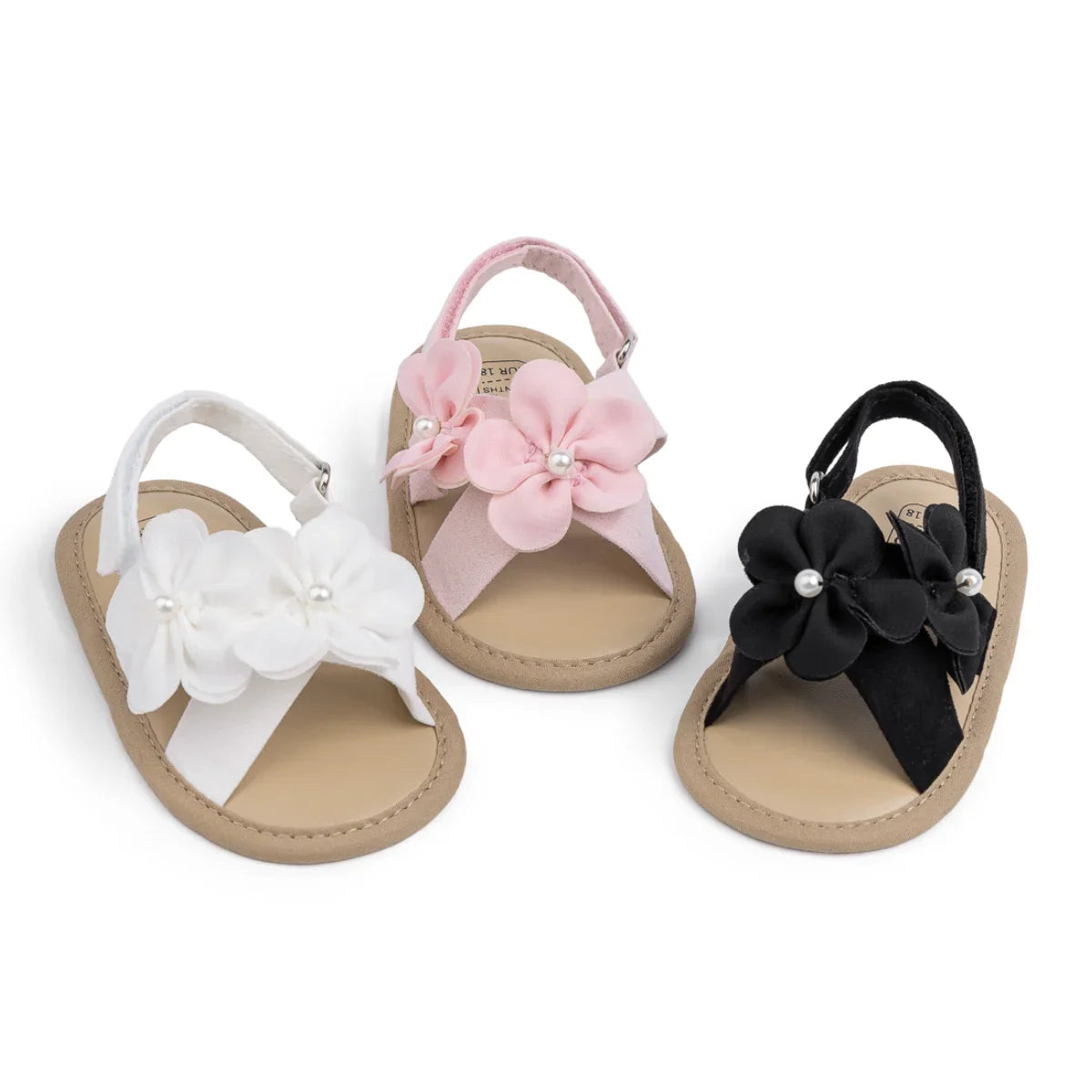 Baby Girls Shoes Flowers With Pearls Summer Cool Princess Sandals Lightweight Comfortable Soft Anti-slip Flat Sole
