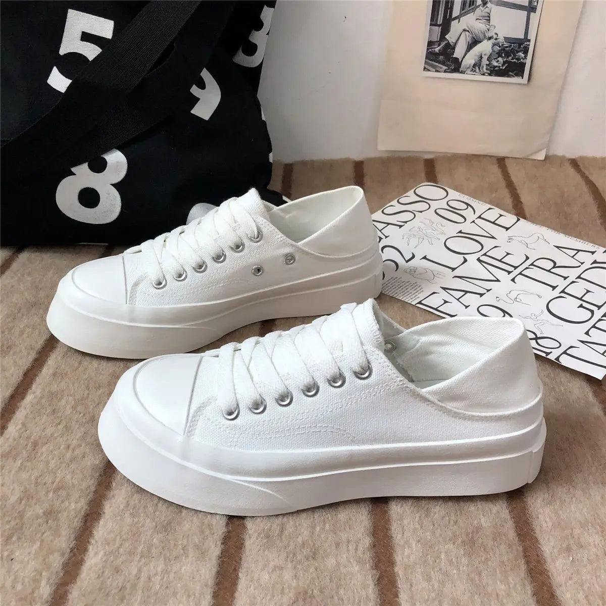 Women's Shoes Round Toe Female Footwear Canvas White High On Platform Stylish Offer New Arrival 2025 Cheap Low Price Urban