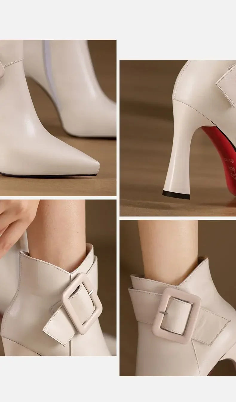 High heeled boots for women  autumn and winter new short boots women's belt buckle sexy boots