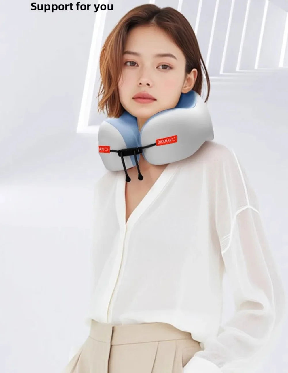 Portable U-shaped Pillow Double Hump Design Ergonomic Neck Pillow Press-inflatable Travel Pillow