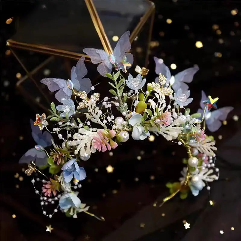 Sweet crowns for bouquets Headband For Kid  Forest Style Hairbands Girl butterfly flower crown Hair Band Flower headpiece