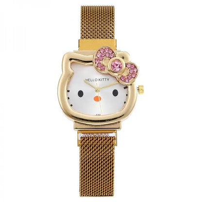 Hello Kitty Cartoon Watch Cute Student Fashion Watch Bow Decoration Quartz Wristwatch Girl Christmas Gift