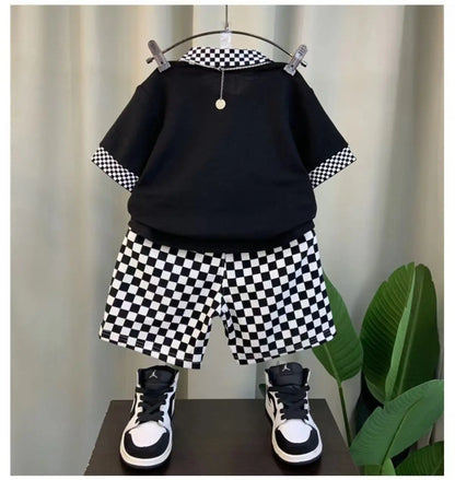Boys Summer Polo Shirt Set New Children's Fashionable Short sleeved Boys and Babies Summer Clothing Two Piece Set Kids Outfits