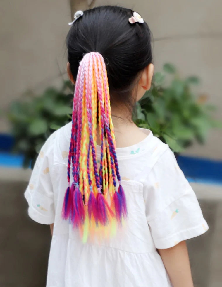 Girls Dirty Braids Colorful Twist Tie Wigs Ponytail Kids Hair Accessories Headbands Rubber Bands Princess Headwear
