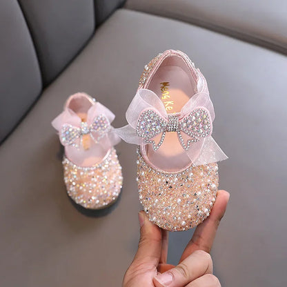 Fashion Children's Bow Rhinestone Sequin Kids Shoes Baby Party Student Flat Performance Shoes