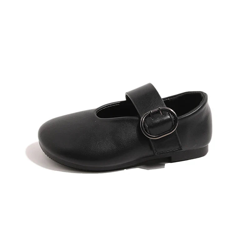 Girls' leather shoes spring new children's round toe flat fashion simple princess shoes single shoes