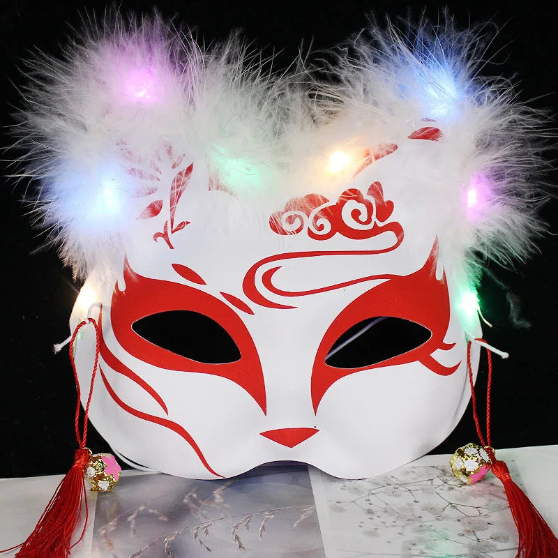 Luminous Feather Fox Mask Half Face Cat Anime Fox Mask Children Luminous Mask Eye Mask Makeup Party Role Play Props