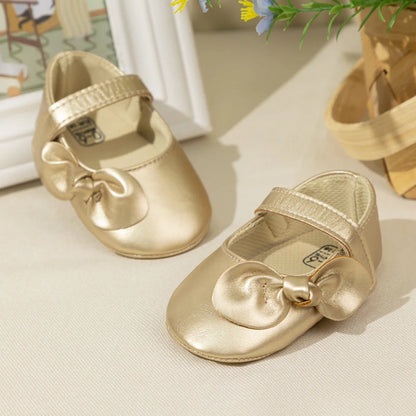 Gold Tie Cute Bow Flower Baby Princess Shoes Wedding Birthday Party Non-Slip Soft Sole Baby Toddler Shoes