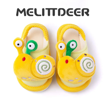 Cozy Fall & Winter Slippers for Boys and Girls, Cartoon Snail Design, Adjustable Heel Strap