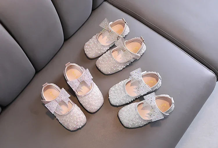 Fashion Children's Bow Rhinestone Sequin Kids Shoes Baby Party Student Flat Performance Shoes