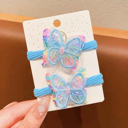 Girls Hair Rope Sequins Butterfly Elastic Hair Bands Candy Colors Scrunchies Ponytail Holder Rubber Bands