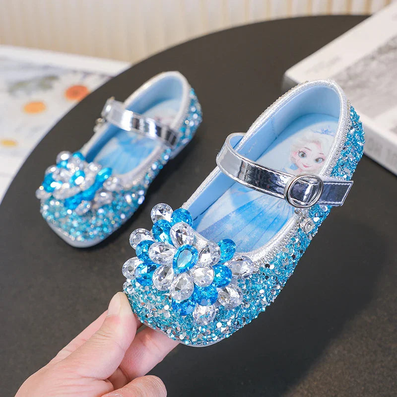 Disney Cartoon Pattern Elsa Princess Crystal Shoes for Girls Fashion New Style Baby Girl Low Heels Sandals Summer Fall Children