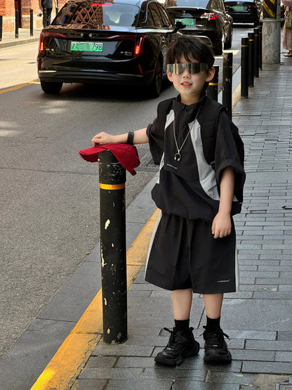 New Handsome Casual Work Clothes Set for Children, Boys' Sports and Leisure, Breathable Two Piece Set, Trendy