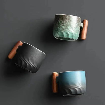 Ceramic Retro Espresso Coffee Cup With Wooden Handle Office Water Cup Tea Mug Ceramic Coffee Mug Handmade Tea Gift Box
