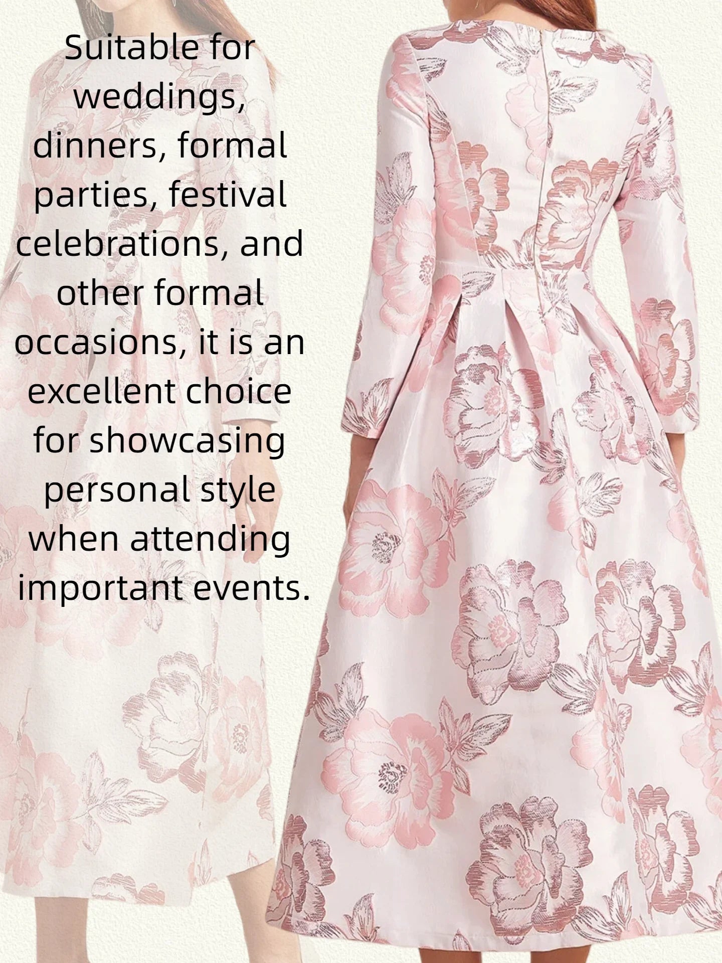 Autumn-Winter New Luxury Elegant Pink Party Banquet Evening Gown for Wedding Guest Dresses