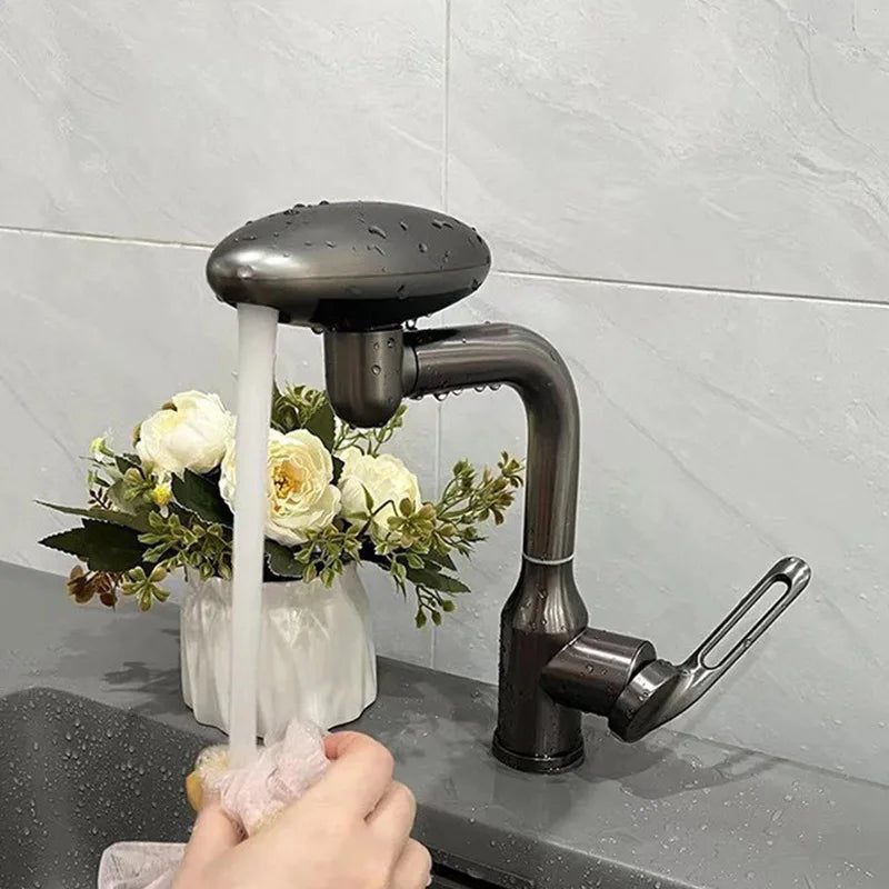 Multi Functional Waterfall Basin Faucet 4 Modes Stream Sprayer 360° Rotation Hot Cold Water Sink Mixer Stainless Steel  Wash Tap
