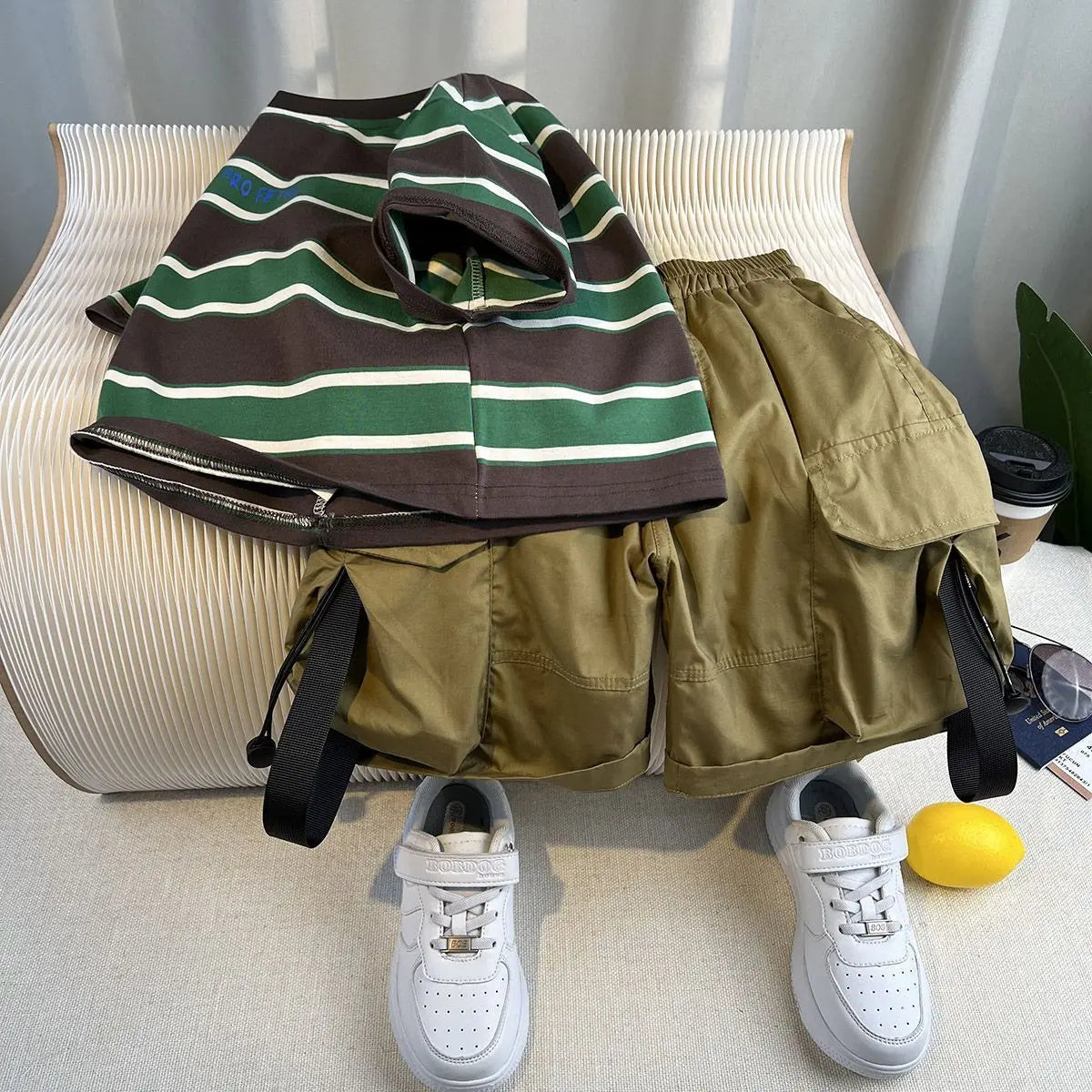Korean Boys Summer Children's Top and Bottom 2PC Sets Short Sleeve T-Shirt & Denim Shorts Kids Clothes 1-7 Years Black Toddler