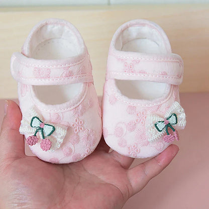Baby Girl Cute Flats Non-slip Soft Soles Butterfly/Cherry Mary Jane Shoes Casual Walking Shoes for Newborn Toddler