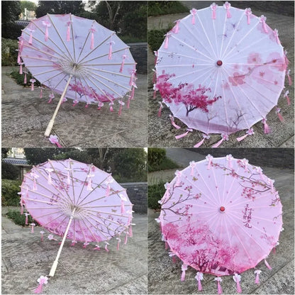 Women Umbrella Japanese Cherry Blossoms Tassel petal umbrella Chinese Style Oil Paper Umbrella
