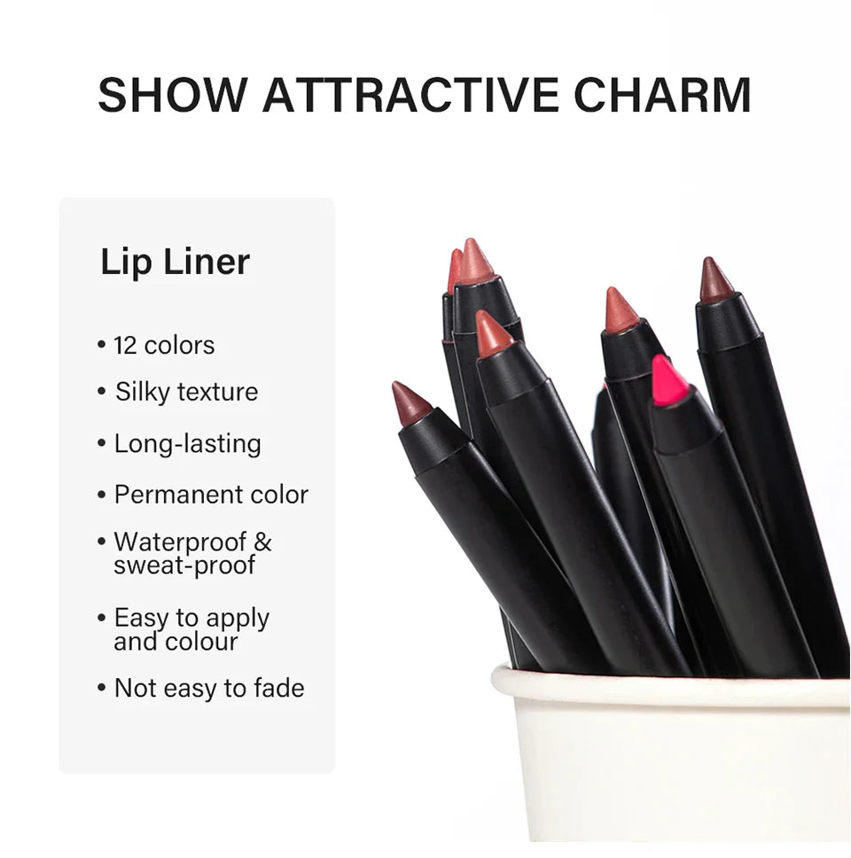 Lipliner Pencil Waterproof Matte Red Contour Tint Lipstick Long Lasting Non-stick Cup Moisturising Lips Makeup 12 Colors