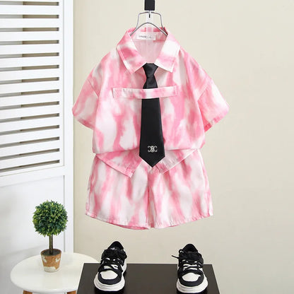Summer Boys Clothes Suit Fashion Children's Shirt+Shorts 2Pcs/Set Toddler Wedding Party Suit Kids Vacation Outfit 2-11 Years