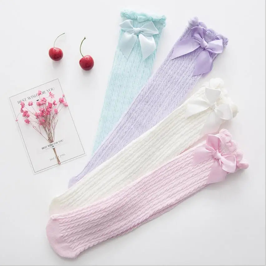 Brand Baby Girls Sockings Knee High with Bows Cute Baby Socks Long Tube Kids Leg Warmers Girl Tights Bow Christmas gift