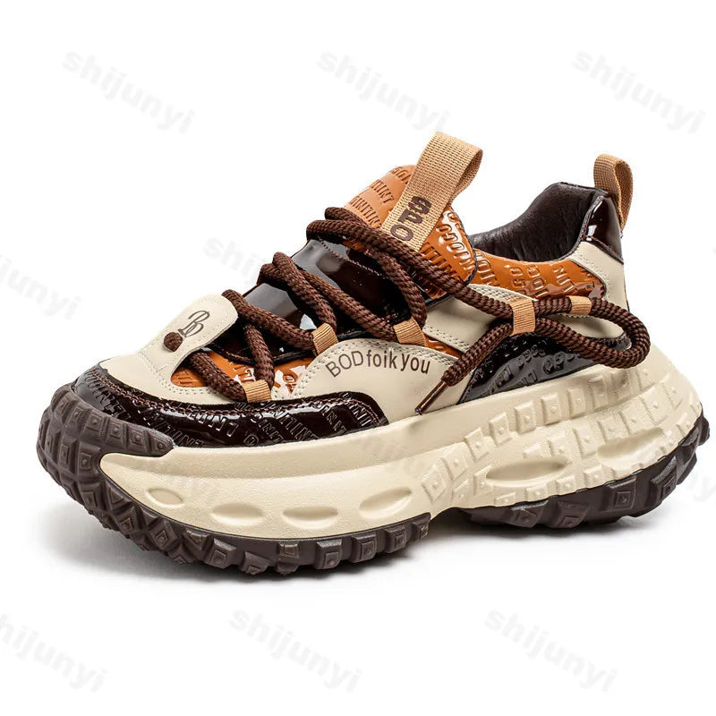 New Thick Soled Height Increasing Men's Casual Shoes 2025 Spring Color Blocked Comfortable Fashion Trend Low Cut Chunky sneakers   (Available)