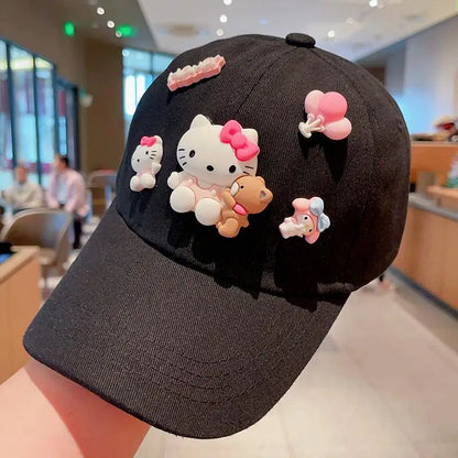 New Sanrio Animation Hello Kitty Travel Cap Spring and Autumn Girls Outdoor Versatile Baseball Cap Sun Protection Visor Hat