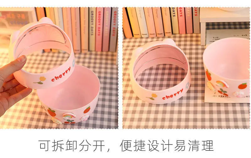 Mini Desktop Trash Can Organizer Cute Bear Multifunction Creative Cosmetic Bucket with Lid Pen Holder Kawaii Stickers Patchers