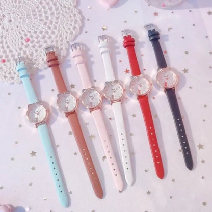 High Quality Quartz Clock Watch Bracelet Set Leather Watchband Casual Quartz Watch Cute Cat Ear Bracelet