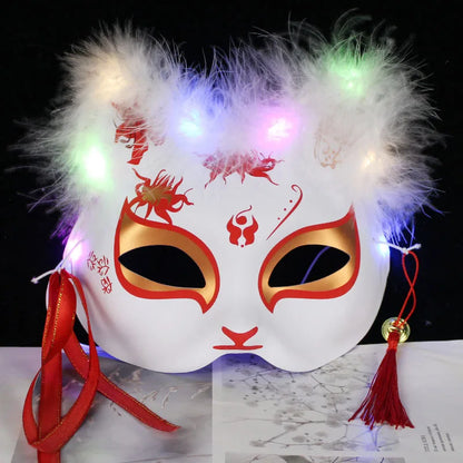 Luminous Feather Fox Mask Half Face Cat Anime Fox Mask Children Luminous Mask Eye Mask Makeup Party Role Play Props