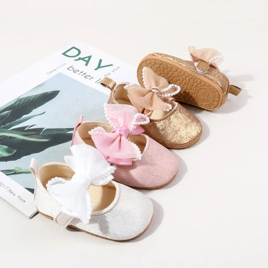 Baby Shoes Girl Baby Cute Bow PU Princess Shoes Soft Cloth Sole Comfortable Walking Shoes Spring and Autumn Sweet Design