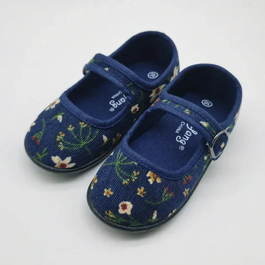 New Corduroy Floral Canvas Shoes Girls Square Mouth Indoor Shoes Soft Soled Non-slip Shoes