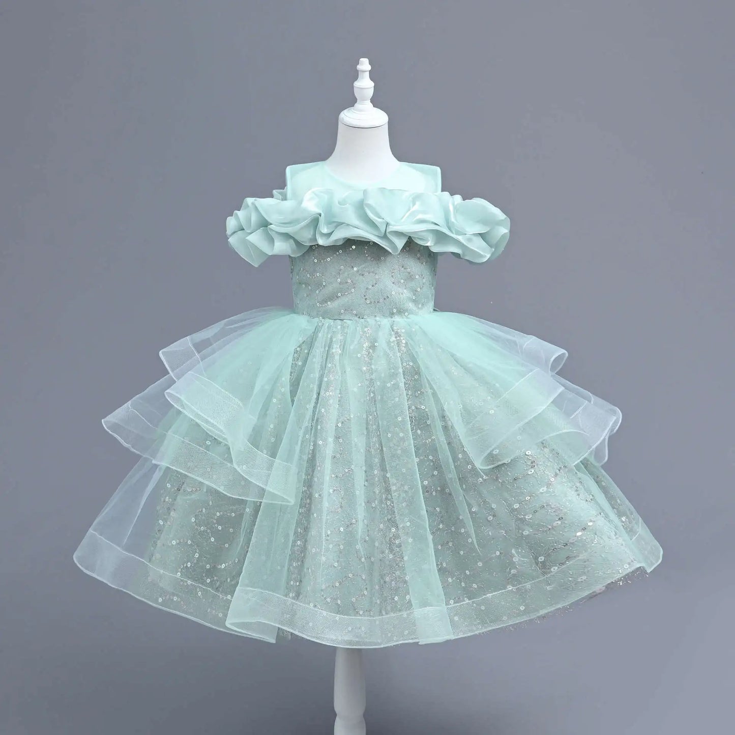 New Girl's Wedding Evening Dress Petal Sequin Mesh Sleeveless Dress Birthday Party School Graduation Party Dress