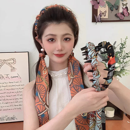 Ribbon Comb Headband, Vintage Wave Headband With Floral Ribbon & Comb - Reversible High Crown Effect Hairband