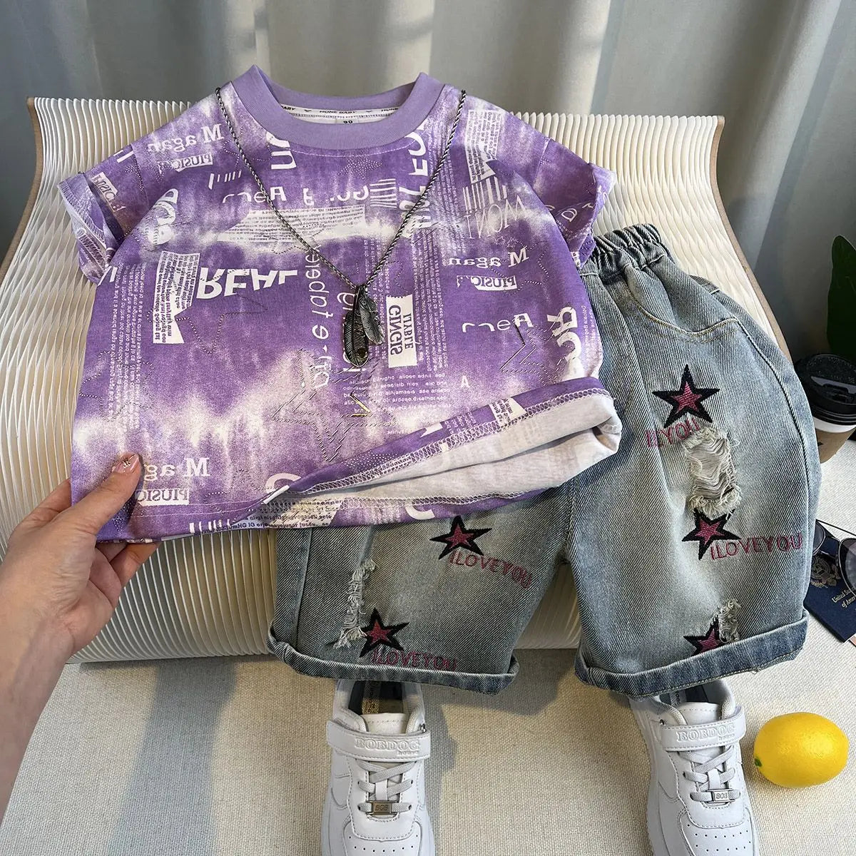 Korean Children's Summer Clothes Kids Set Outfits Boys 2025 Handsome Sleeveless&Short Sleeved T-shirt Denim Shorts 2-piece Set
